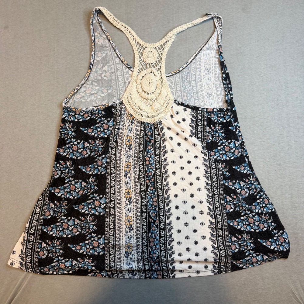 Sweet Rain Mixed Paisley Floral Crochet Lace Racerback Tank Top Small Boho Blue - Picture 2 of 5